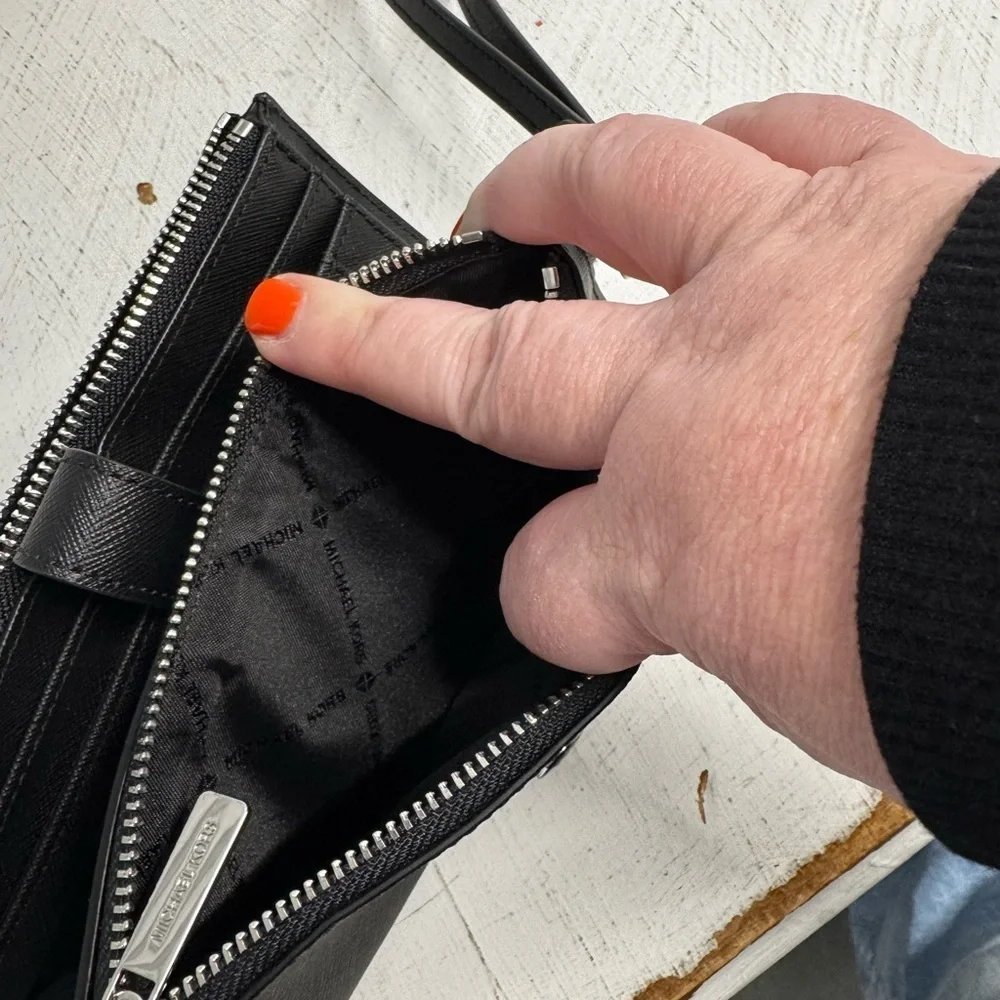 Michael Kors | Leather Double Zip Wristlet with Cell Phone Pocket in Black